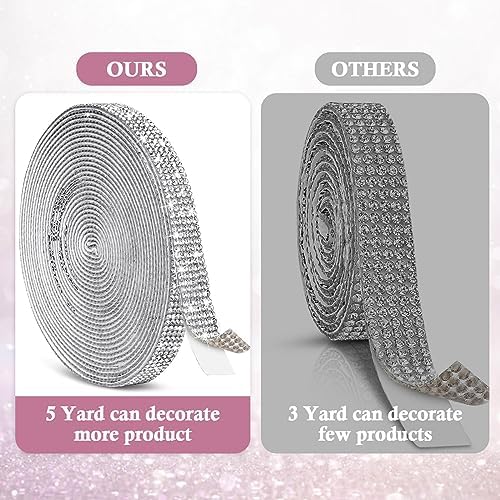 5 Yards Self Adhesive Rhinestone Ribbons, Sliver Rhinestone Strips, Diamond Crystal Rhinestone Ribbon Roll Stickers Glitter Bling Ribbons Rhinestones for Crafts Fabric Car Shoes Décor