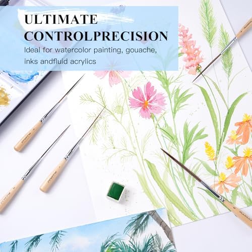 Fuumuui Long Liner Brush, 5pcs Ox Ear Hair Liner Paint Brush Set for Filling Corners, Marking, Outlining, Creating Edge Borders - Watercolor Acrylic Oil