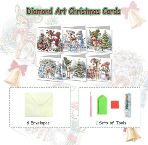 6 Pcs Diamond Painting Birthday Greeting Cards Kits for adults, 5D Handmade Diamond Art Birthday Card with Envelopes, DIY Greeting Cards Making Kits for friends Women Mom Grandma (Deer)