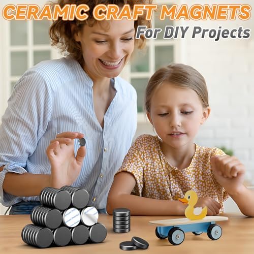 50 Pack Strong Craft Magnets for Fridge, Ceramic Magnet for Crafts Strong, Adhesive Round Magnets for Crafts, Magnet with Adhesive Back for Picture Frames, 25X3mm