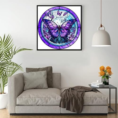 ajepon Butterfly Diamond Painting Kits for Adults - Stained Glass Butterfly Diamond Art Kits for Adults, Butterflies Gem Art Kits for Gift Home Wall Decor (14x14inch)