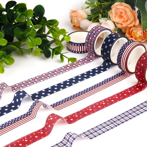 20 Rolls Washi Tape for Independence Day Patriotic Red Washi Tape Supplies Washi Stickers with July 4th Making Tape Craft Gifts for Kids DIY in Paper