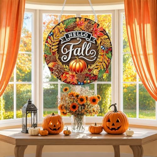 Tabszca Hello Fall Hanging Diamond Art Kits for Adults, Pendant Suncatcher