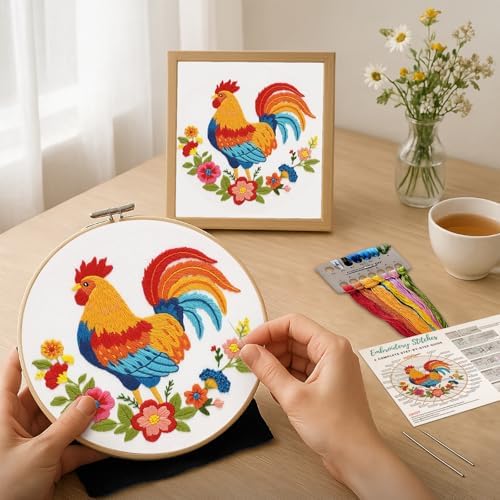 Nuberlic Embroidery Kit for Beginners, Rooster Needlepoint kit