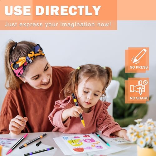 TANMIT 24 Colors Dual Tip Acrylic Paint Markers, Paint Pens Set with Brush Tip and Fine Tip For Fabric, Rock, Wood, Glass, Eggs, Scrapbook, DIY Crafts Making Art Supplies - Teacher Appreciation Gift