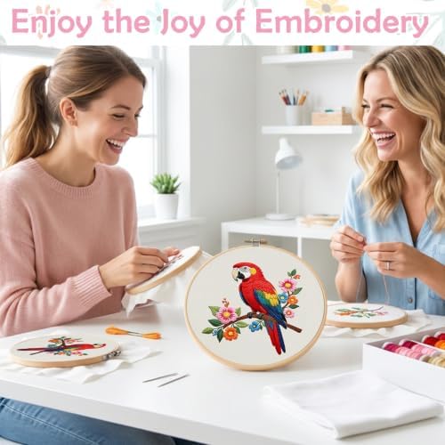 Nuberlic Parrot Embroidery Kit for Beginners, Animal Cross Stitch Kit