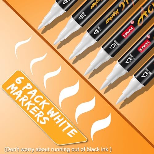6 Pc White Acrylic Paint Pens Markers, Dual Tips Waterproof Paint Markers