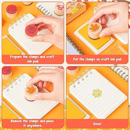 CUweipeng Fall Wooden Rubber Stamps Set Pumpkin Animal Stamp with Ink Pads
