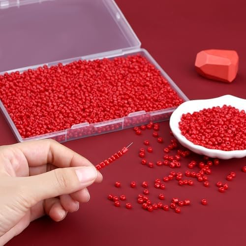 ZHIYUXI 3000Pcs 4mm Red Glass Seed Beads for Jewelry Making