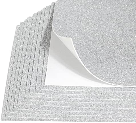 10 Sheets Glitter Paper Sheet for Father‘s Day Decor, A4 Cardstock Self-adhesive Paper for Christmas Construction Scrapbook DIY Card Decoration (Silver)