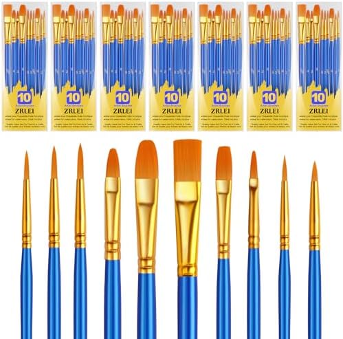 Paint Brushes Set, 70Pcs Round Pointed Tip Artist Paintbrushes for Acrylic Painting Oil Watercolor Canvas Boards Rock Body Face Nail Art, Halloween Pumpkin Ceramic Crafts Supplies，Blue
