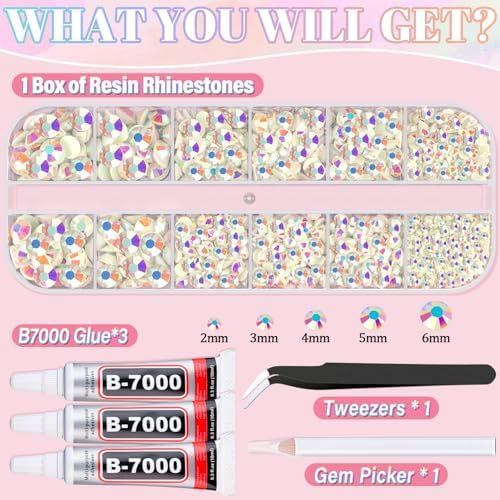 Resin Rhinestones for Crafting with 3Pcs 10ml B7000 Jewelry Glue, 1 Box Beige AB Flatback Gems Crystals Diamond for Bedazzling Crafts DIY Nail Art Makeup, Gems for Clothing Tumblers Shoes