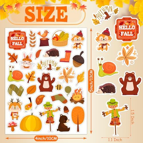 LINAYE 48 Sheets Fall Stickers for Kids 1440Pcs Autumn Leaves Stickers Bulk