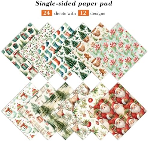 Christmas Scrapbook Paper Pad 6''x 6'' - 24 Sheets Santa Claus Snowman Patterned Designed Decorative Decoupage Folded Card Material DIY Crafts Wrapping Planners Journals Photo Album