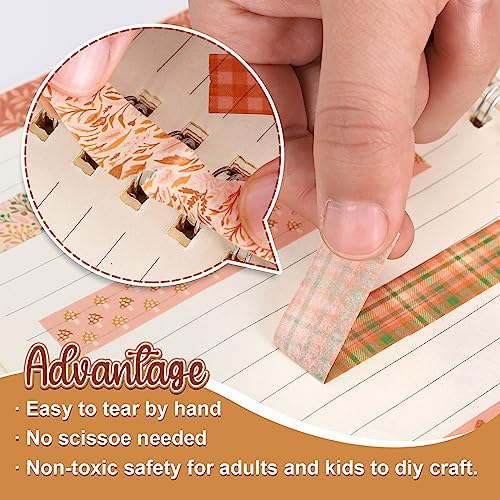 Whaline 12 Rolls Fall Pumpkin Washi Tape Autumn Leaves Boho Washi Masking Tape Thanksgiving Pumpkin Maple Leaf Print Decorative Craft Tapes for Fall Scrapbook Gift Wrapping DIY Art Crafts, 16.4Ft