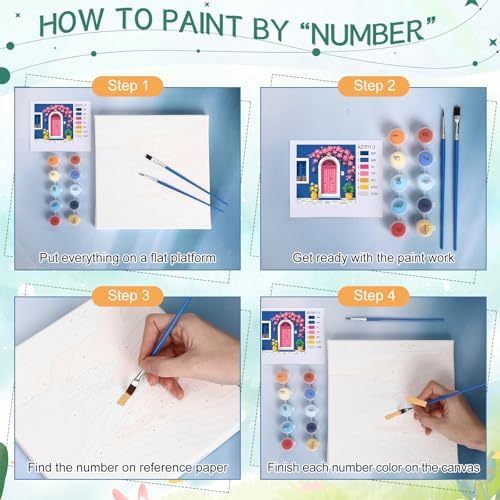 Nezyo 8 Sets 8 x 8 Inch Paint by Numbers Kit for Adult Beginners with Wooden Easels Acrylic Paint by Number Landscape Paintings Kits for DIY Party Home Decor Gift(Town)