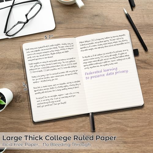 College Ruled Notebook, Hardcover Leather Journal for Women Men, A5, Lined