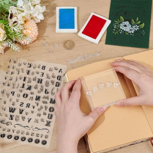PH PandaHall 26 Alphabet Letter Clear Stamps, Number Silicone Stamp Capital Lowercase Letter Rubber Stamp Transparent Seal Stamps for Card Making Decor Photo Album Scrapbooking, 8.3x5.8inch/21x14.8cm
