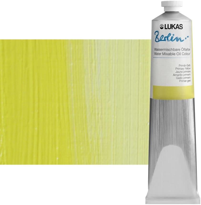 Lukas Berlin Pro Artists Water Mixable Oil Paint 200 ml Tube Primary Yellow, Water Soluble, Lightfast Pigments, Quick Drying, Easy Clean-Up, Eco-Friendly, Professional Quality, 40 Color Range