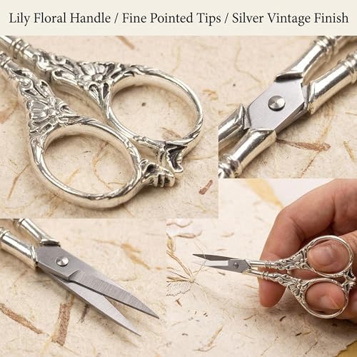 BIHRTC Vintage European Style Scissors Stainless Steel for Cross Stitch Cutting Embroidery Sewing Handcraft Craft Art Work DIY Tool(Silver) (Pack of 3)