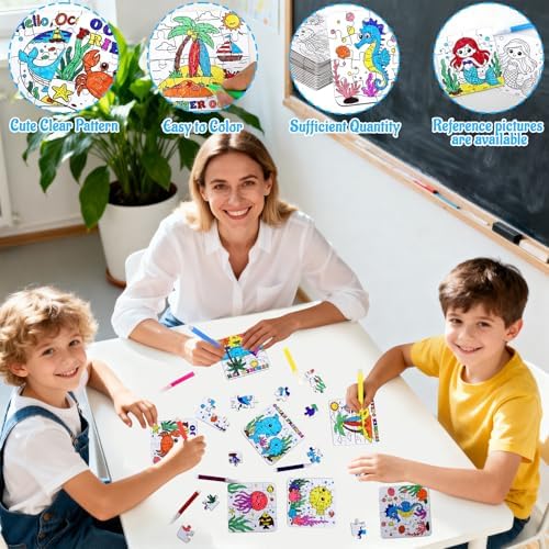 24 Set Summer Crafts for Kids Adults Bulk, Summer Activities DIY Puzzle with Ocean Mermaid Fish Starfish Animal, Camp Beach Arts Jigsaw Classroom Gifts, Under the Sea Theme Party Favors Coloring Games