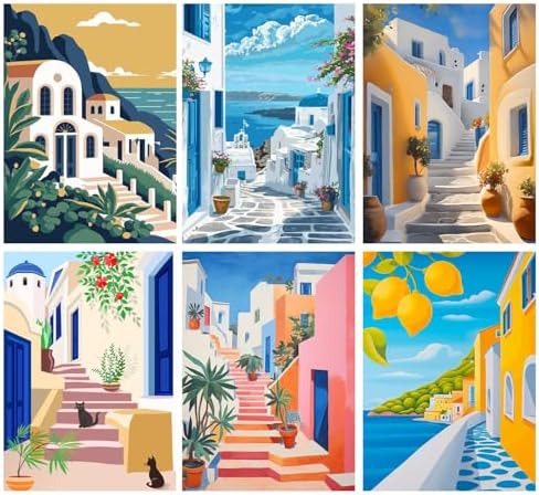 Amaieuin 6 Pack Paint by Numbers Kit for Adults Beginner,Canvas Paint by Numbers for Adults,Easy Adult Paint by Numbers for Home Decor Gift 12x8in