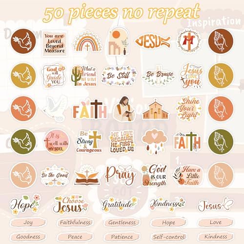 50 Pcs Christian Bible Verse Vinyl Stickers, Jesus Cross Designs
