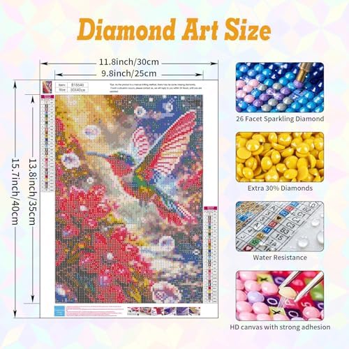 Hummingbird Diamond Art Kits for Adults Beginners 12x16 in, DIY Craft Gift