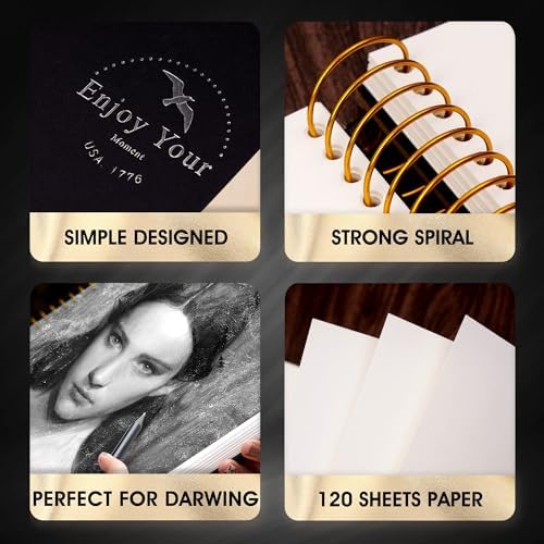 Hardcover Sketchbook for Drawing Spiral Sketch Book for Adult Kids 8.5 x 11 | 100gsm 68lb 120 Sheets Sketch Pad Premium Drawing Book Art Supplie,Black