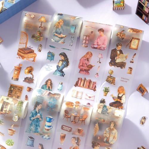 4 Rolls PET Tapes Pre-Cut Tape Stickers for Scrapbooking Reading People Stickers Tape journaling washi Tape Sticker Sticker Rolls for Scrapbooking