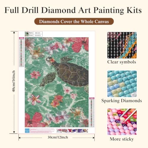 Diamond Art Kits for Adults, Ocean Turtle Flower 5D Diamond Painting Kit