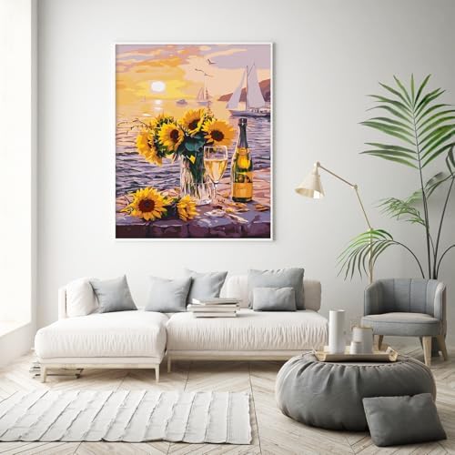 Possoco Paint by Numbers Kit for Adults Beginner, Sunflower Adult Paint by Number Kits on Canvas, Landscape DIY Acrylic Watercolor Oil Paint by Number for Adults Teens for Home Decor Gift 16x20 Inch