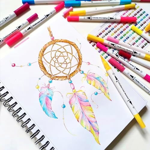 Ohuhu Adult Coloring Book Markers 120 Color Dual Tip Water-Based-Maui-White | No Bleed Coloring Markers Fineliner & Brush Drawing Pens Art Pens for Kids Adults Sketch Journal