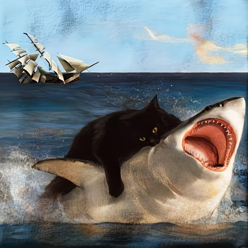 DYAIYYMQ Black Cat Stamped Cross Stitch Kit for Adults 13.7x13.7 inch