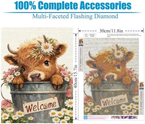 Lophomie Diamond Art Kits for Adults, 5D Cow Diamond Painting Kits 12x16 in