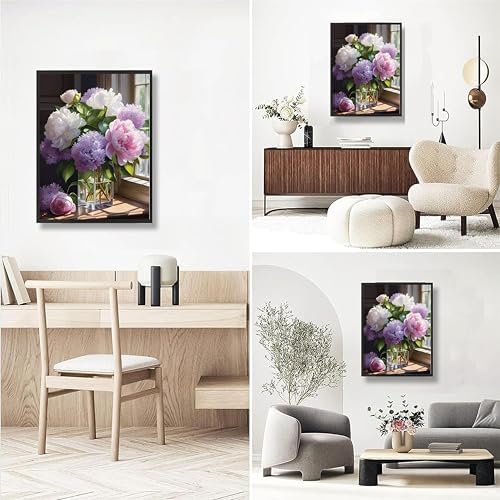Peony Paint by Numbers for Adults with Framed Canvas - with Wooden Easel