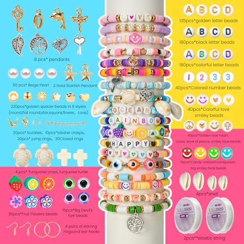 Gionlion 30,000 Pcs Clay Beads Bracelet Making Kit, 168 Colors 8 Boxes Flat Preppy Beads for Friendship Bracelets, Jewelry Kit with Pendant Charms Elastic String Crafts Arts Crafts Gifts