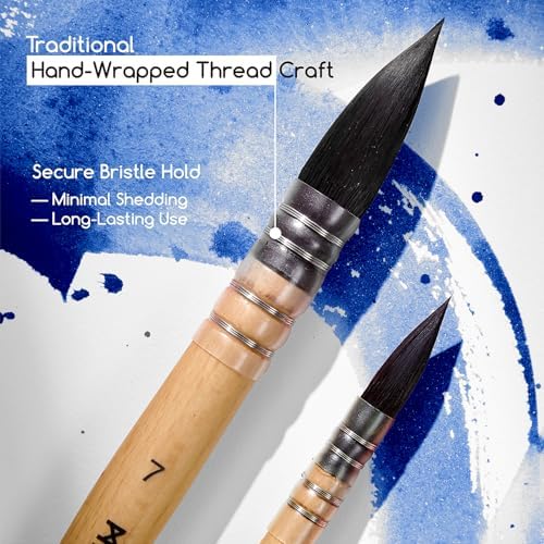 MEEDEN Watercolor Brushes Professional - Synthetic Squirrel Hair Artist Paint Brushes Set with Beech Wood Handle Great for Artists Hobbyists Size 9