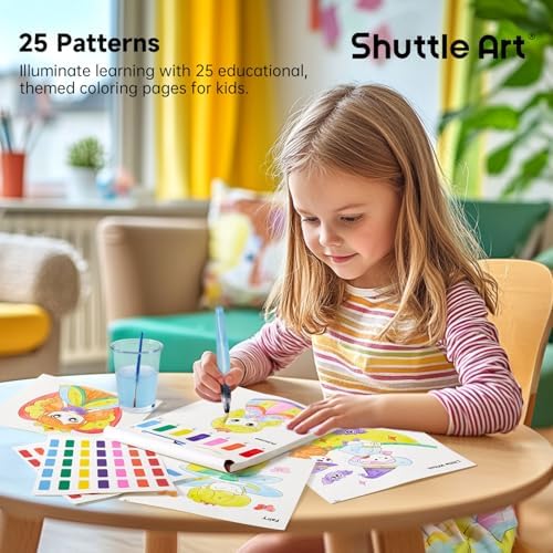 Shuttle Art Paint with Water Coloring Book for Kids, 25 Princess Themed Pages with 2 Brushes, Mess-Free Watercolor Paint Set, Travel-Friendly Art Craft Gift for Toddlers, Birthday Christmas Gift