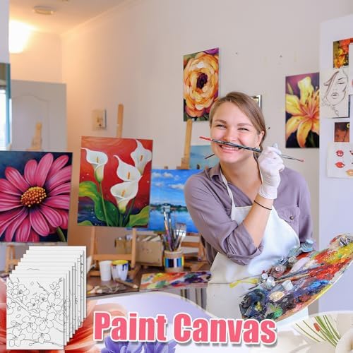 Tinlade 24 Pcs Pre Drawn Canvas for Painting Stretched,Abstract Flower