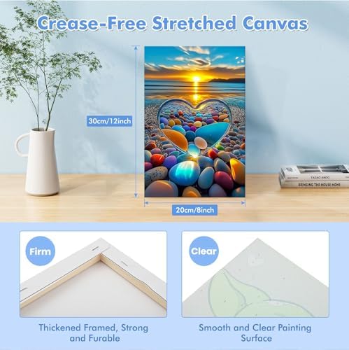Bowetile Framed Paint by Numbers Sea for Adults Beginners, Adults' Paint-by-Number Landscape Kits, Easy Adult Paint by Number Kits on Canvas, Acrylic Number Painting for Home Decor, 8x12in