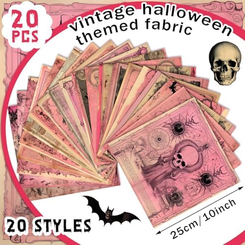 HunnmingRe 20 Pcs 10''x10'' Vintage Pink Halloween Quilting Fabric Squares