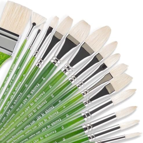 Falling in Art 15 Pcs Professional Oil Paint Brush Set, Natural Hog Bristle