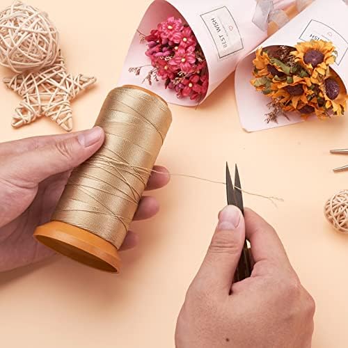 601Yards 0.5mm Nylon Sewing Thread Polyester Leather Cord Beading String Macrame Cord Rope for DIY Necklace Bracelet Handcraft Leather Sewing Bookbinding Tan