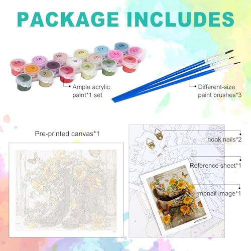 Paint by Numbers Kit for Adults, Cowgirl Boots Sunflower, 16 x 20 Inch | DIY Adult Paint by Number Kit on Canvas for Beginners, without Frame, Western Farmhouse Wall Decor, Stress Relief Craft Gift