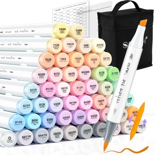 SFAIH Art Pastel Alcohol Markers Brush & Chisel Tip - 51 Dreamy Colors