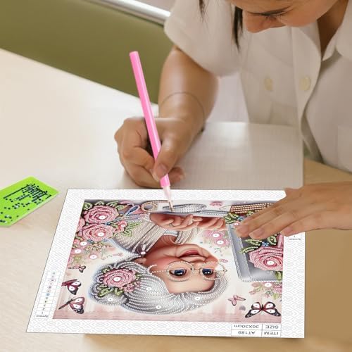AiYuanzsh 5D Special Shape Diamond Art Kits for Beginners, Lovely Grandma Diamond Art Painting Kits for Adults, Crystal Rhinestones Diamond Art Painting for Home Wall Decoration Gift 12×12 inch
