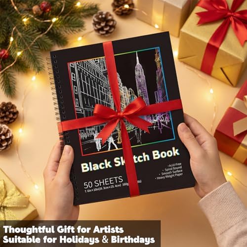 2 Pack Black Paper Sketchbook, 7.6 × 10 in, 50 Sheets, Spiral Bound