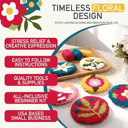 Emri Lane Punch Needle Kit – 6 Floral Design Punch Needle Embroidery Kit