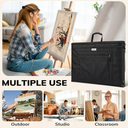 JusArt Art Portfolio Bag, 20x26 Light Weight Portfolio Folder Case with Adjustable Shoulder Strap, Leather Corners, Waterproof Art Bag for Artists and Students for Artwork, Poster, Sketching, Drawing